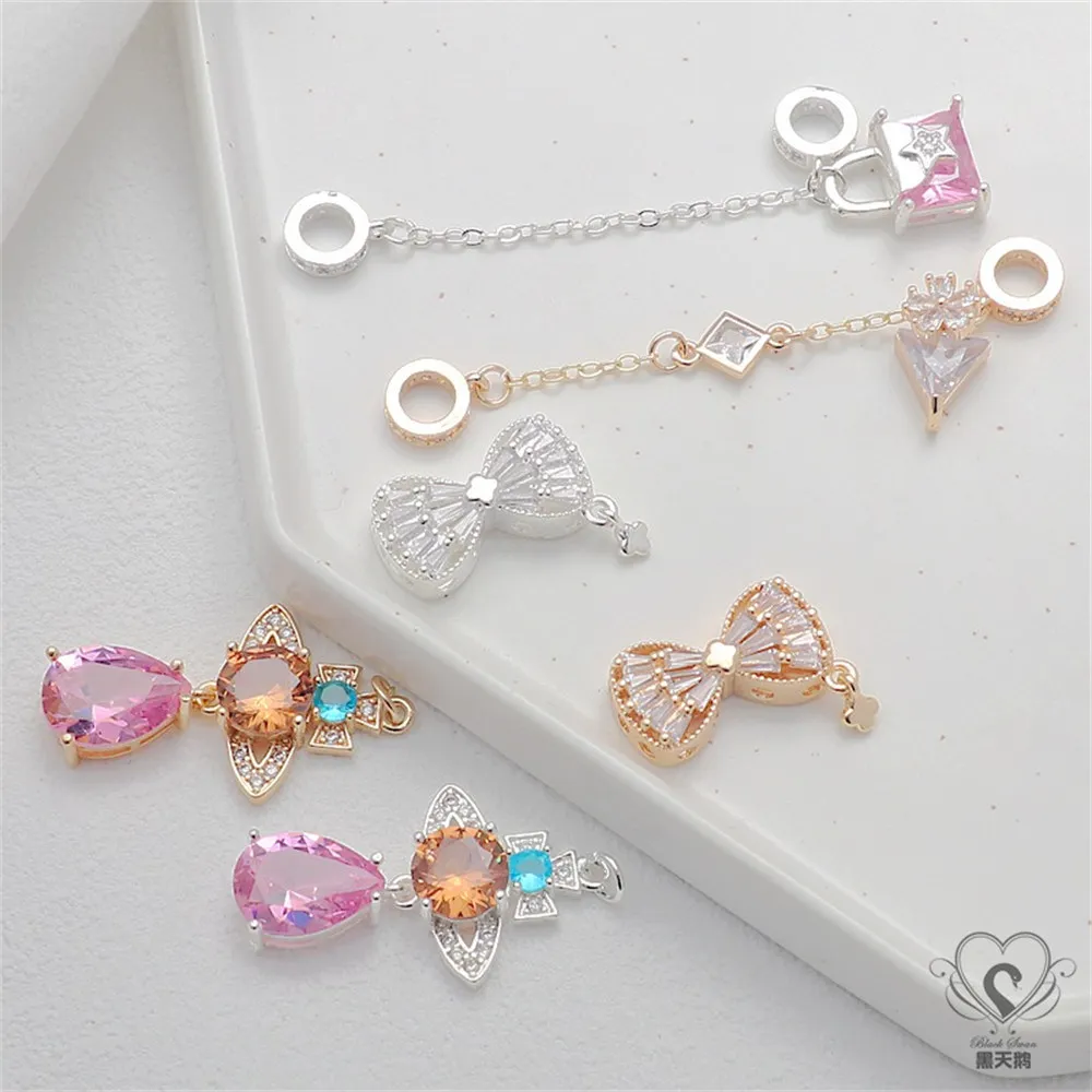

14K Gold Color Flat O Zircon Triangle Extended Safety Chain Butterfly Planet Pendant Diy Bracelet Jewelry Charm Accessories