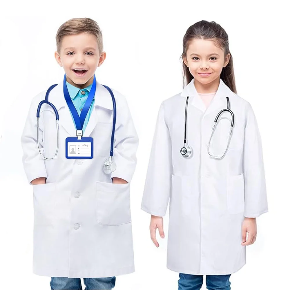 Kids White Lab Coat for Boys Girls Doctor Nurse Scientist School Coat Fancy Dress Cosplay Costume for Children Student Halloween