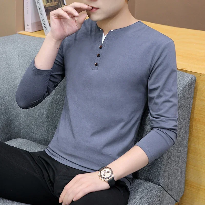 BROWON Merk O Hals T-shirts Man 2025, Nieuwe Lente Herfst Effen Kleur Basic T-shirt Heren Business Casual Mode Mannelijke Kleding