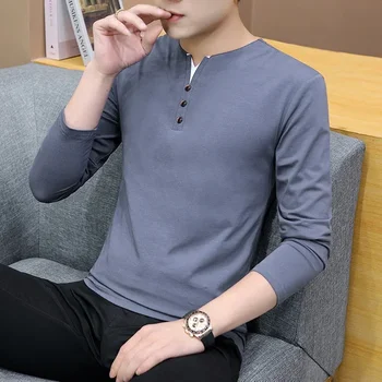 Brownon marca o pescoço t-shirts homem 2025 nova primavera outono cor sólida básico camiseta dos homens de negócios casual moda roupas masculinas