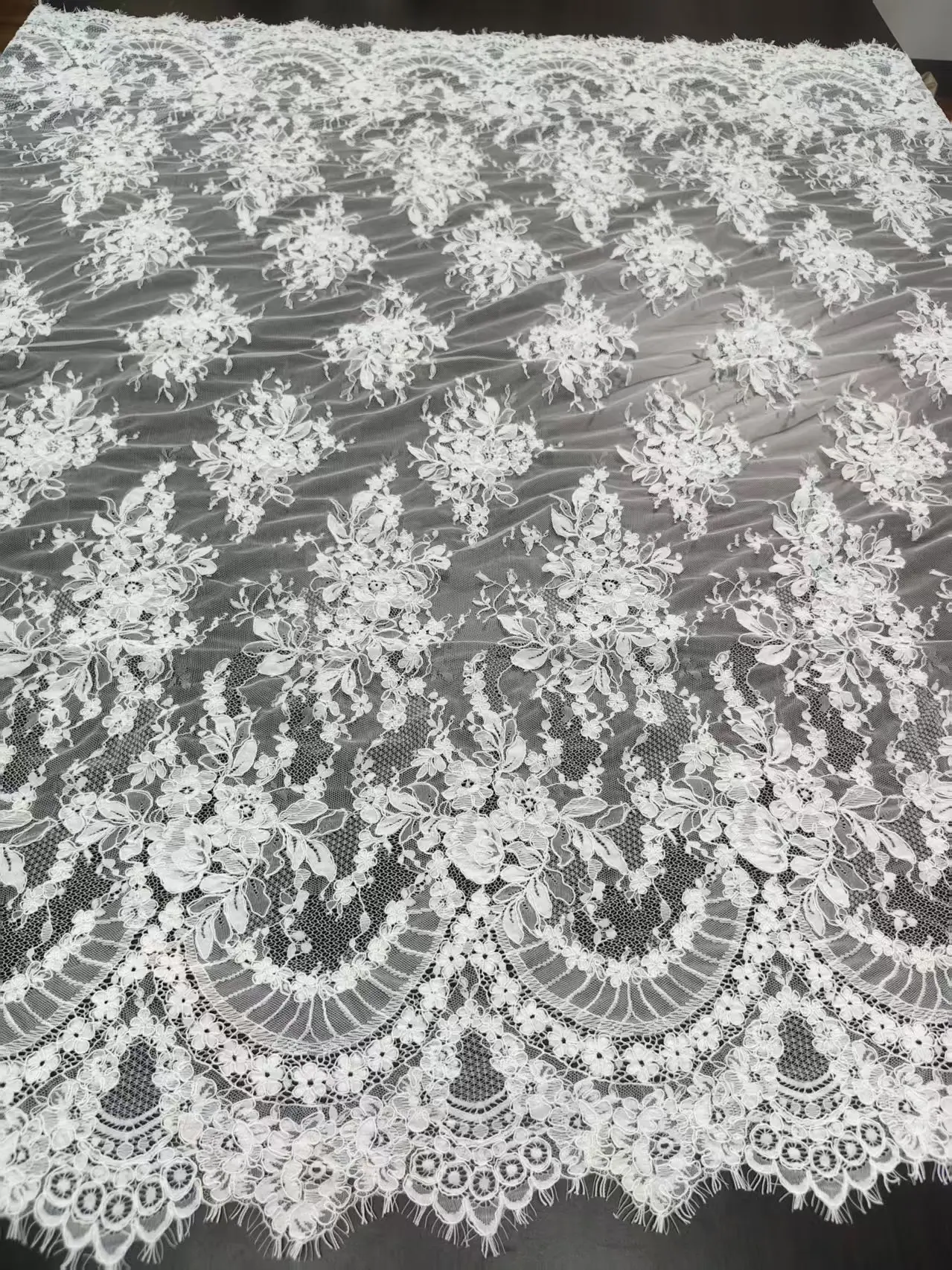 Elegant White Flower Rope Embroidery Lace Fabric 3D Floral Applique Sheer Mesh Lace for Wedding Dress Bridal Gown