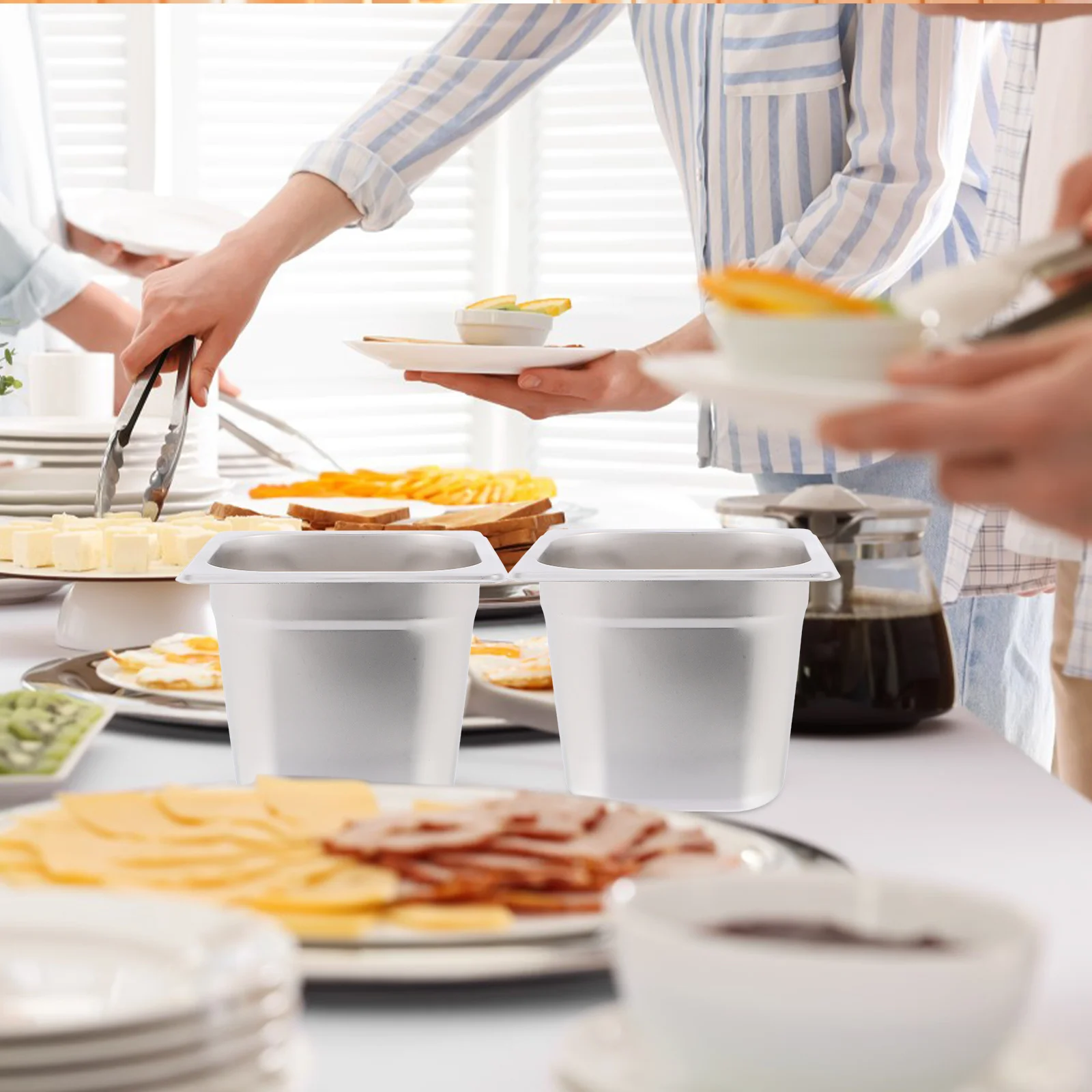 

4Pcs Stainless Steel Steam Table Pans 6 Inch Deep Reusable Food Serving Tray Commercial Buffet Catering Restaurant Hotel