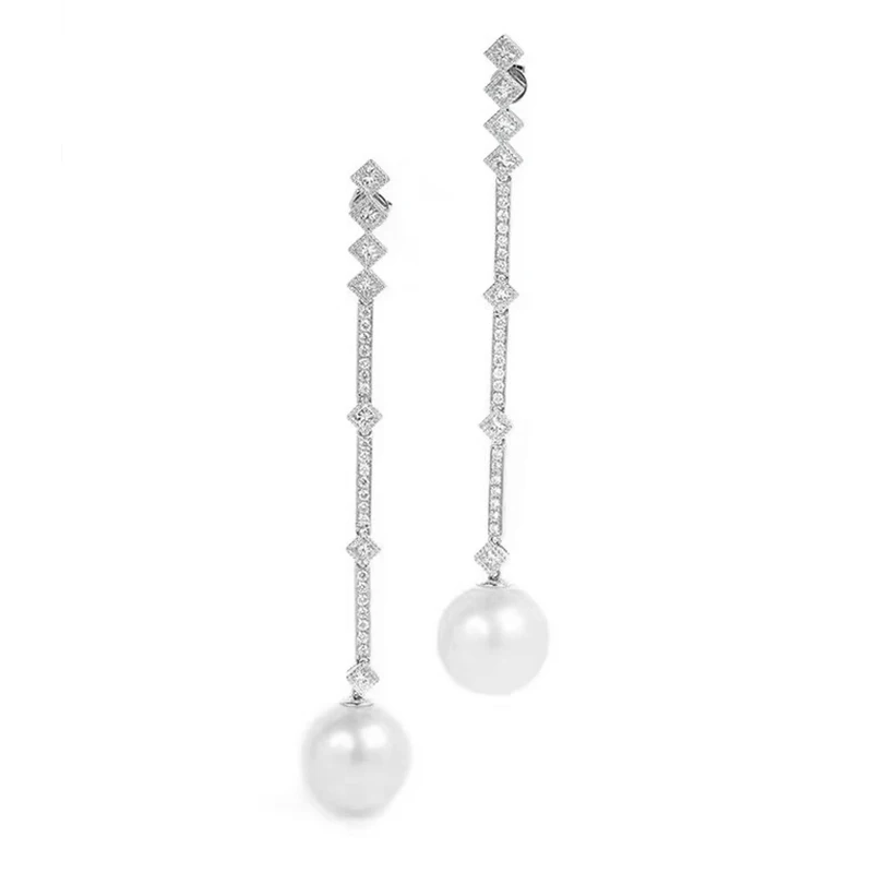 Uilz Long Crystal Tassel Imitation Pearl Dangle Earrings For Women Silver Color Wedding Earing Unique Design Jewelry Gifts