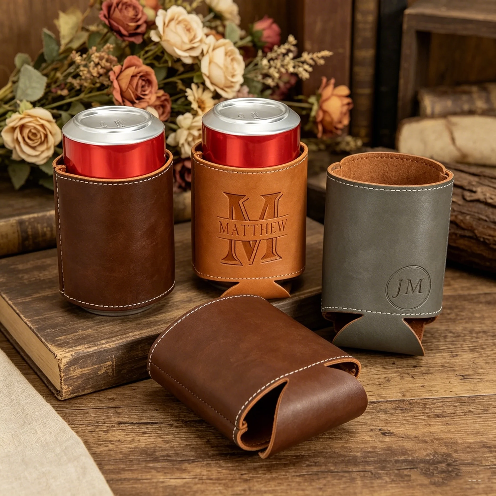 Porta Botellas de Cerveza de Cuero Personalizado, Porta Latas Personalizado para Padrinos de Boda, Porta Latas de Cerveza Grabado para Regalos de Padrinos de Boda, DIY Bee