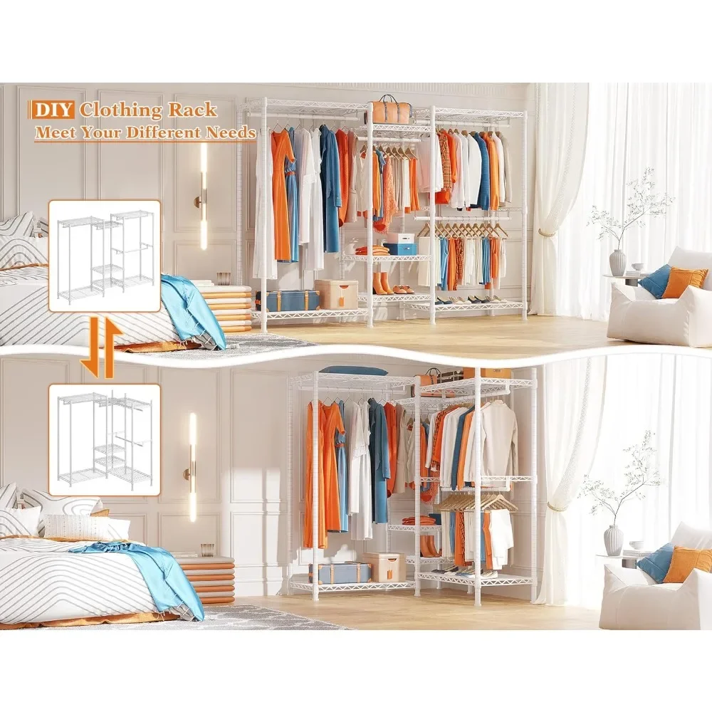 Clothes Rack, Adjustable Closet Rack, Max Load 725 LBS, 2 Styles Include Straight-lined Shape or L Shape, Coat Rack