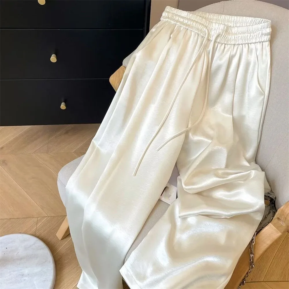 Korean Autumn Wide Leg Pants For Women Summer High Waist Loose Casual Pocket Pants Fashion Simple All Match Straight Trousers