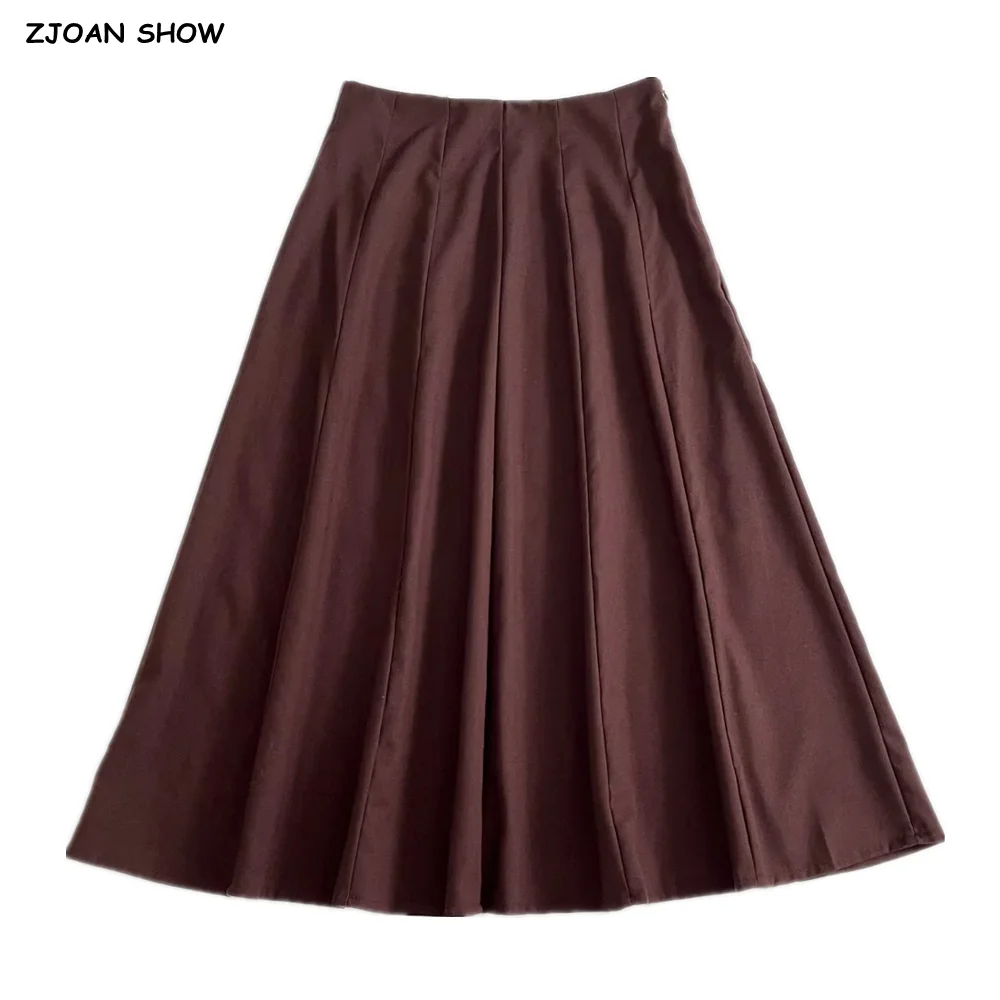 

New 2025 Autumn Vintage Brown A-lined Swing Skirt Women Side Zipper High Waist Maxi Long Skirts Femme Sakers