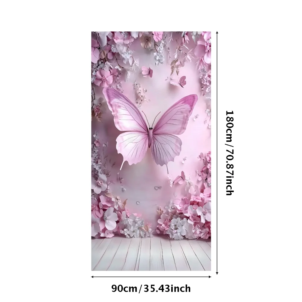 Polyester Photography Background Pink Princess Girl Birthday Party Flower Butterflies European Wall Photo Backdrop Studio Props