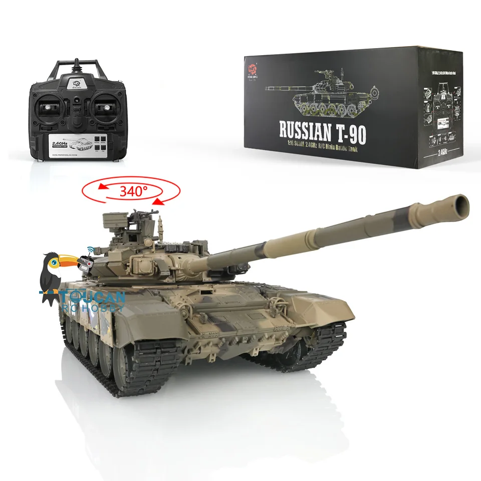 Char RC Russe T-90 1/16, V7.0 – Transmission Acier, Fumée, Son, BB Shot, 2,4 GHz, 650mm, Batterie 7,4V 1800mAh