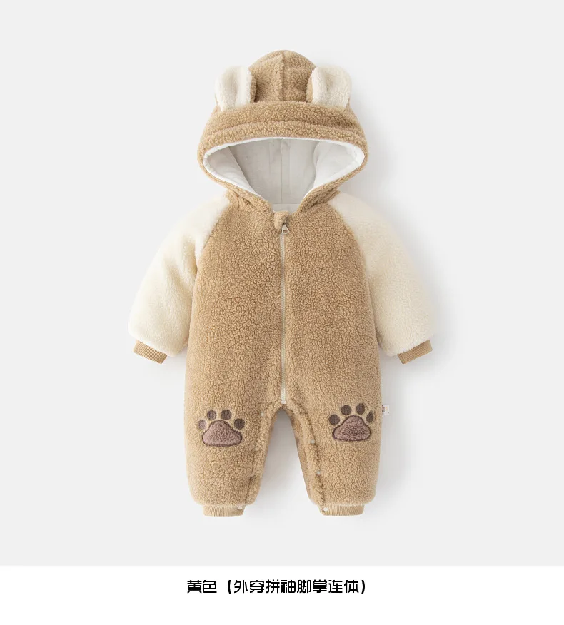 2023 Baby Winter Clothes Newborn Jumpsuit Cartoon Cute Hooded Fleece Warm Thick One-Pieces Infant Clothing Girl Boy Romper BC297