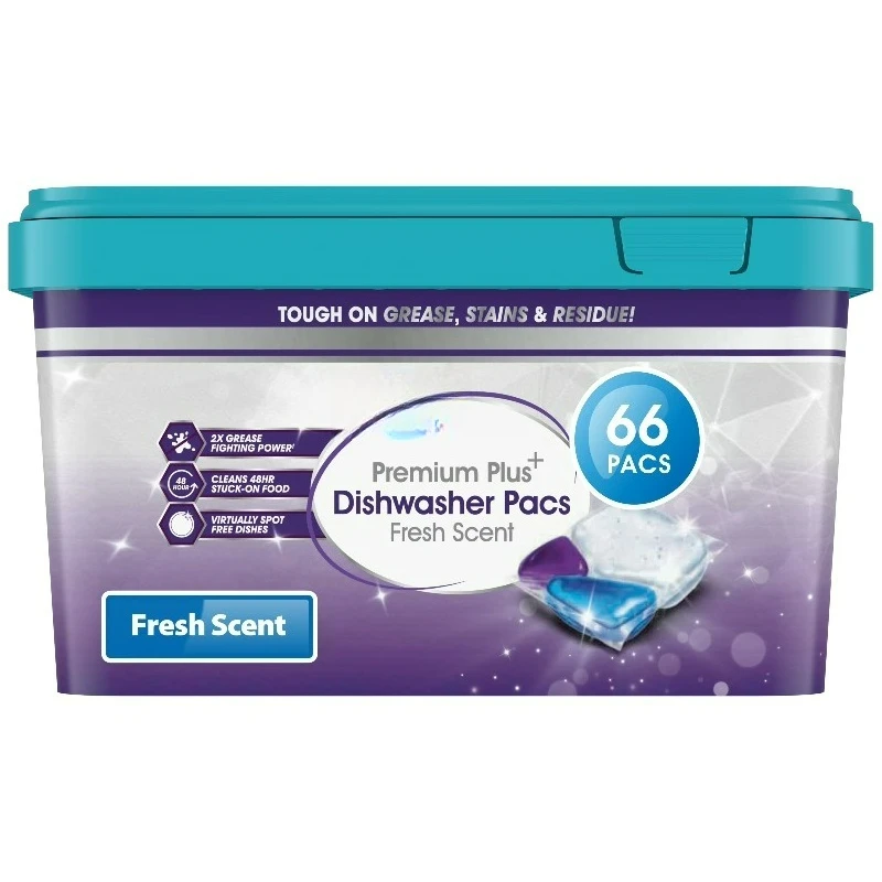 Premium Plus Dishwasher Pacs, Fresh Scent, 66 Count