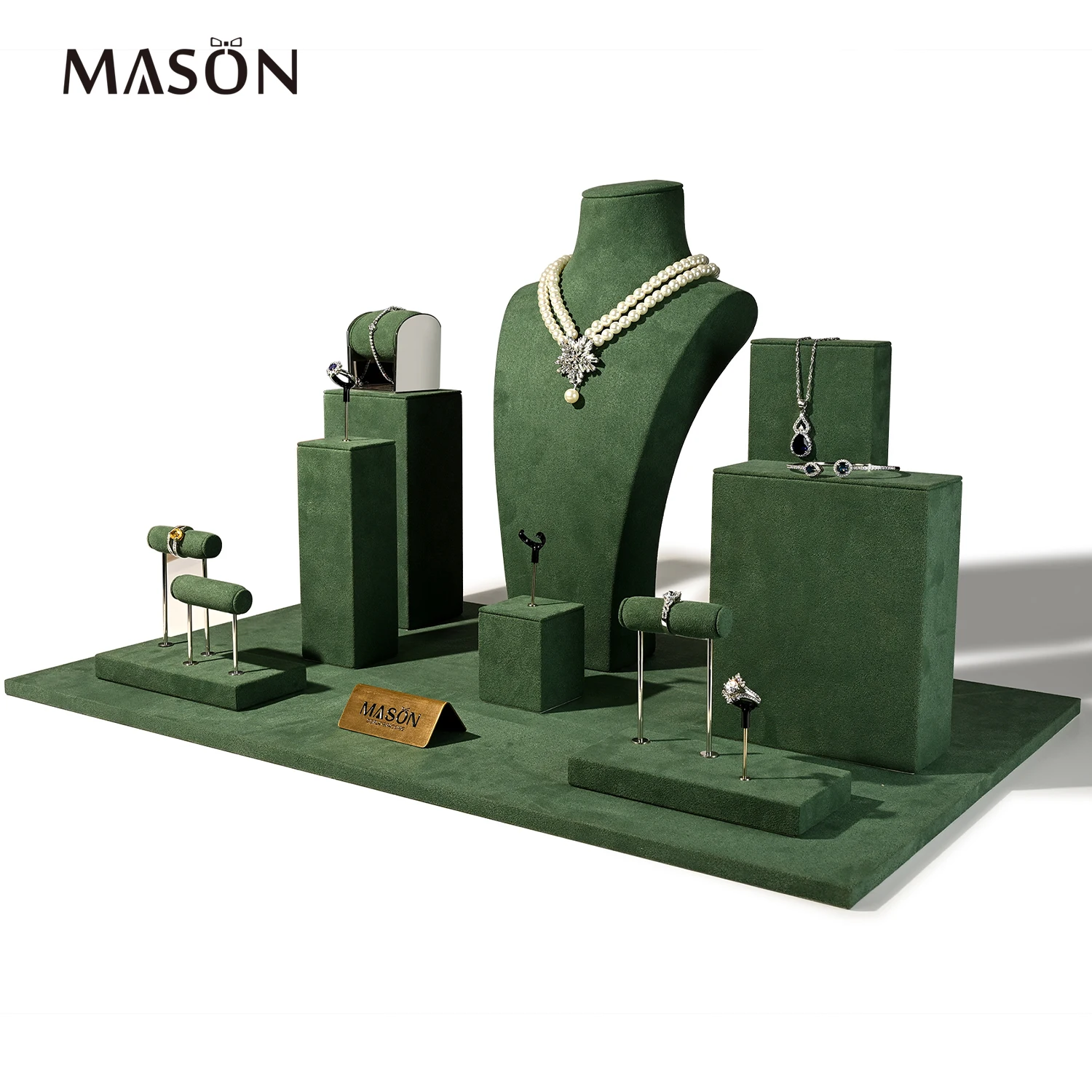 Mason Custom Jewelry Display Stand Elegant Green Velvet Jewellery Cabinet Display Necklace Earring Ring Jewelry Display Shelves