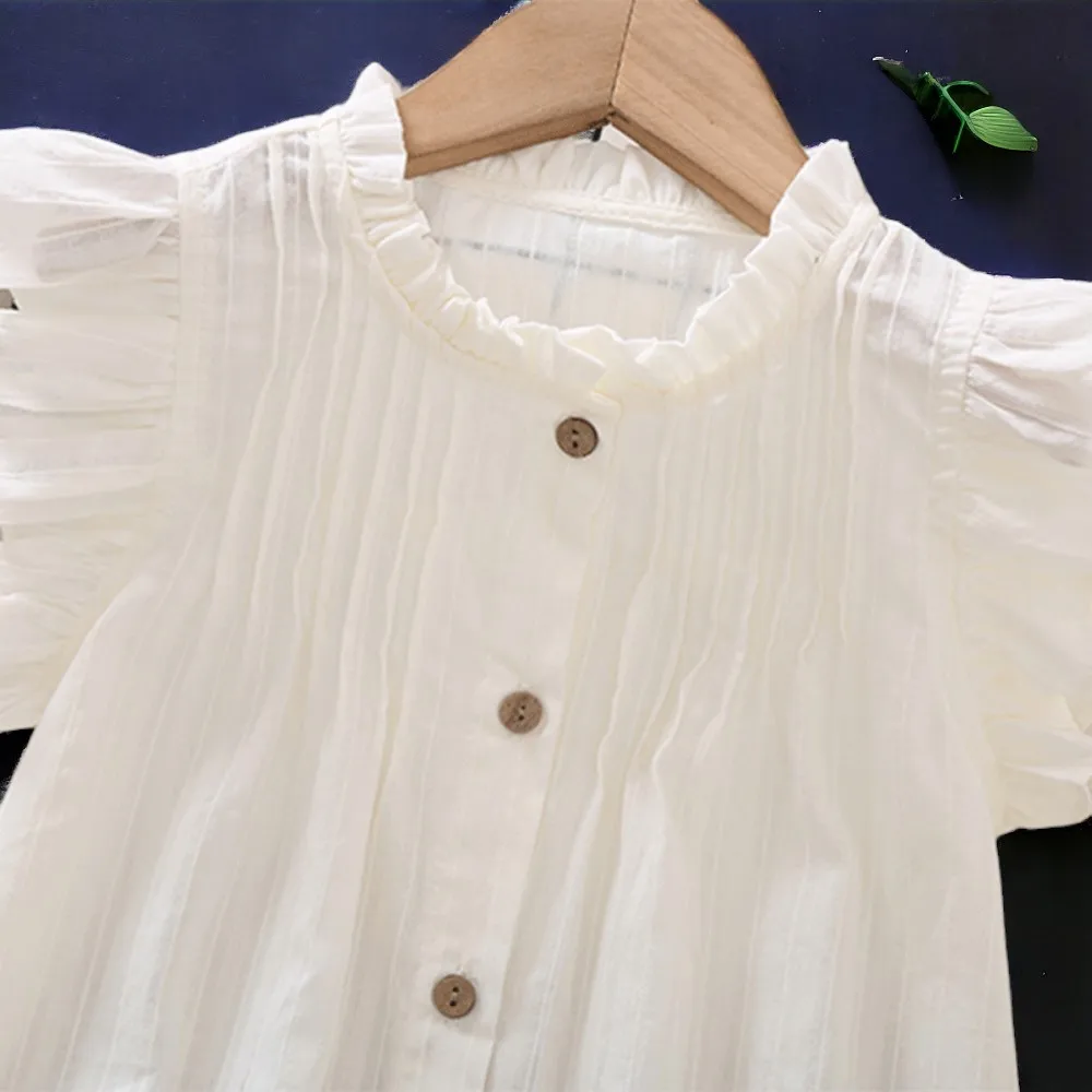 Baby Kids Outfits Lace Shirts for Girls Blouses Cotton School Tops Summer Short Sleeve Teens Children Clothes  4 6 8 10 12 Years