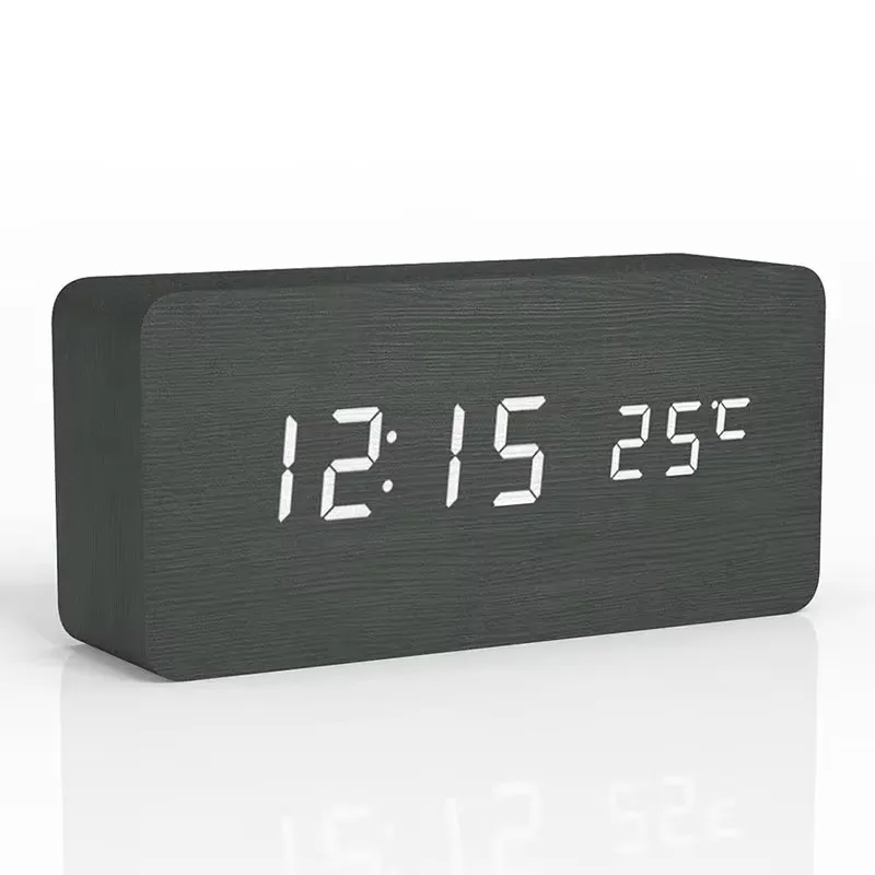 Houten digitale wekker LED-tafelklok met temperatuur voor slaapkamer, bureaudecoraties