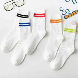 Rainbow Striped Cotton Socks Women Fashion Striped Sport Socks Soft Breathable High School Students Cotton Long Socks Women