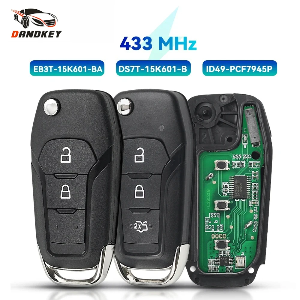 

Dandkey 1 шт. откидной дистанционный ключ для Ford F150 Ranger Galaxy S-Max KA + Mondeo V Fob ID49 433 МГц DS7T-15K601-B/EB3T-15K601-BA ключ