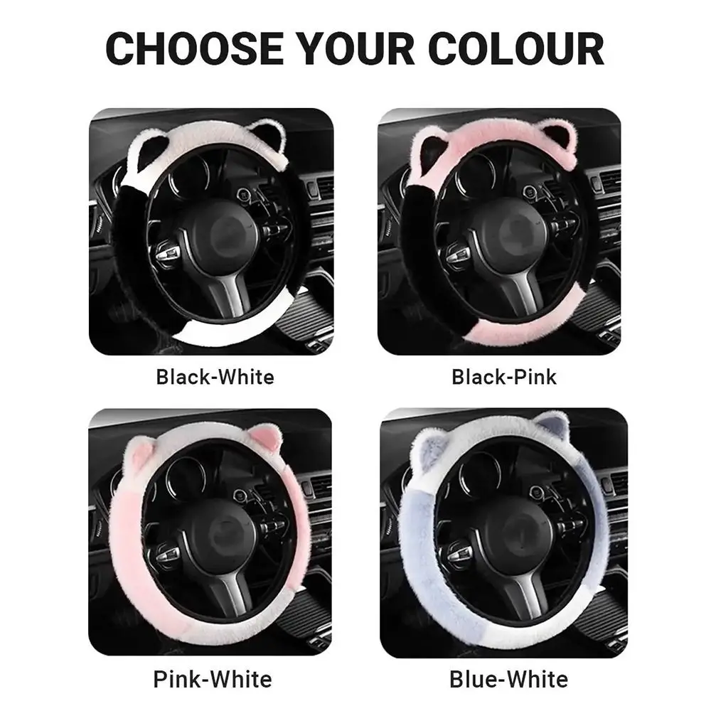 

New Non-slip Steering Wheel Cover Cute Warm Steering Cover Soft Stretchy Cat Ears Steering Wheel Cover for Car Steering