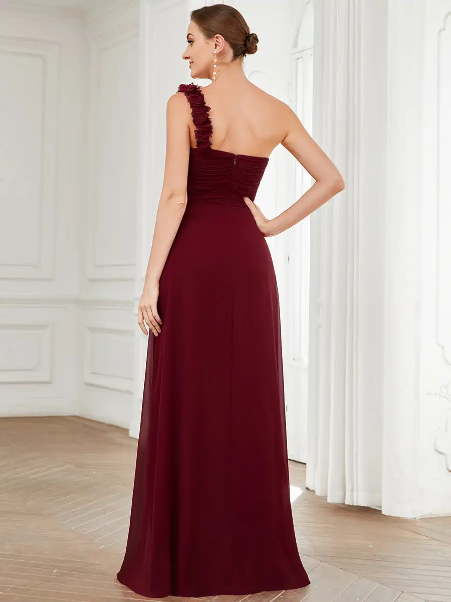 Classic Evening Dresses Maxi Long One Shoulder Floor length 2025 Ever Pretty of Chiffon Burgundy Formal Evening Dress