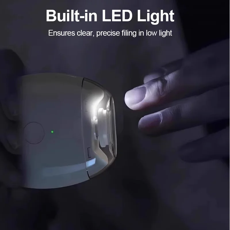 USB-Anti-Spritz-Elektro-Nagelknipser mit LED-Licht, automatischer Polierer für Erwachsene und Kinder, weiß, tragbar – Detail 4