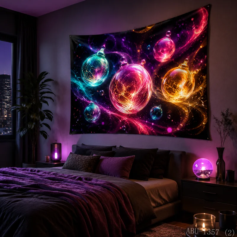 VIKAMA Colorful Nebula Flowing Light Christmas Ball Christmas Tapestry Background Hanging Cloth Living Room Room Decoration