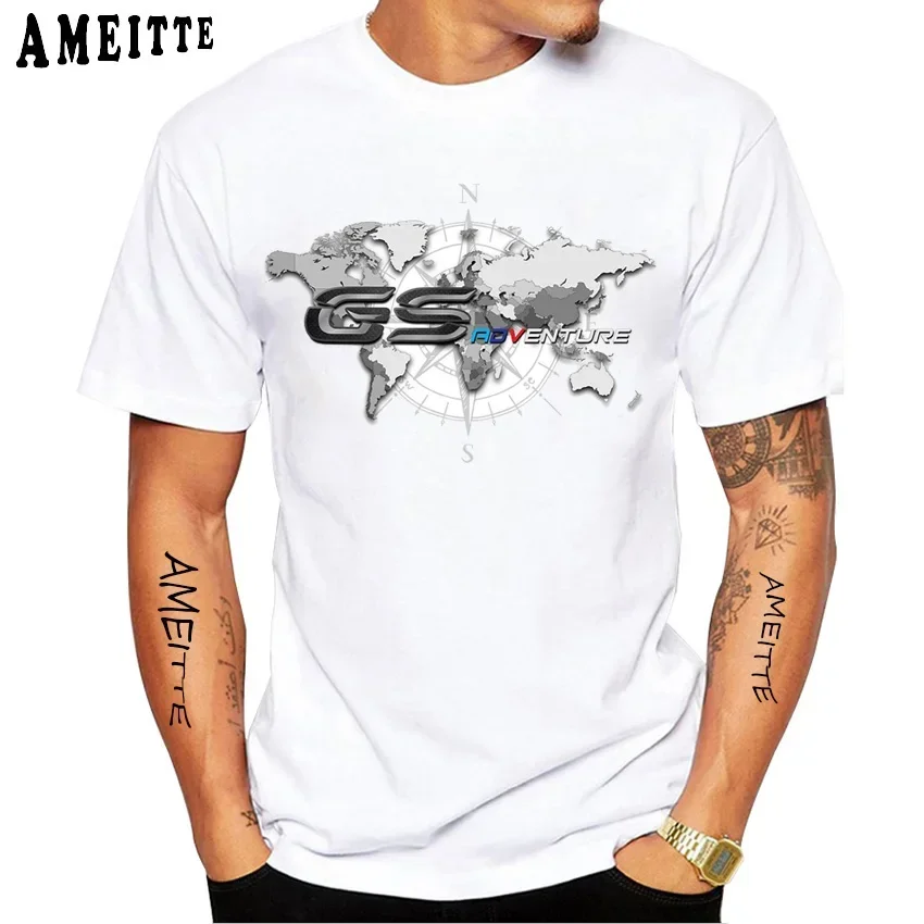 

New Summer Men Short Sleeve The R 1250 GS Adventure Motorcycle T-Shirt Moto Art Boy Casual Tops Funny Rider Sport White Tees