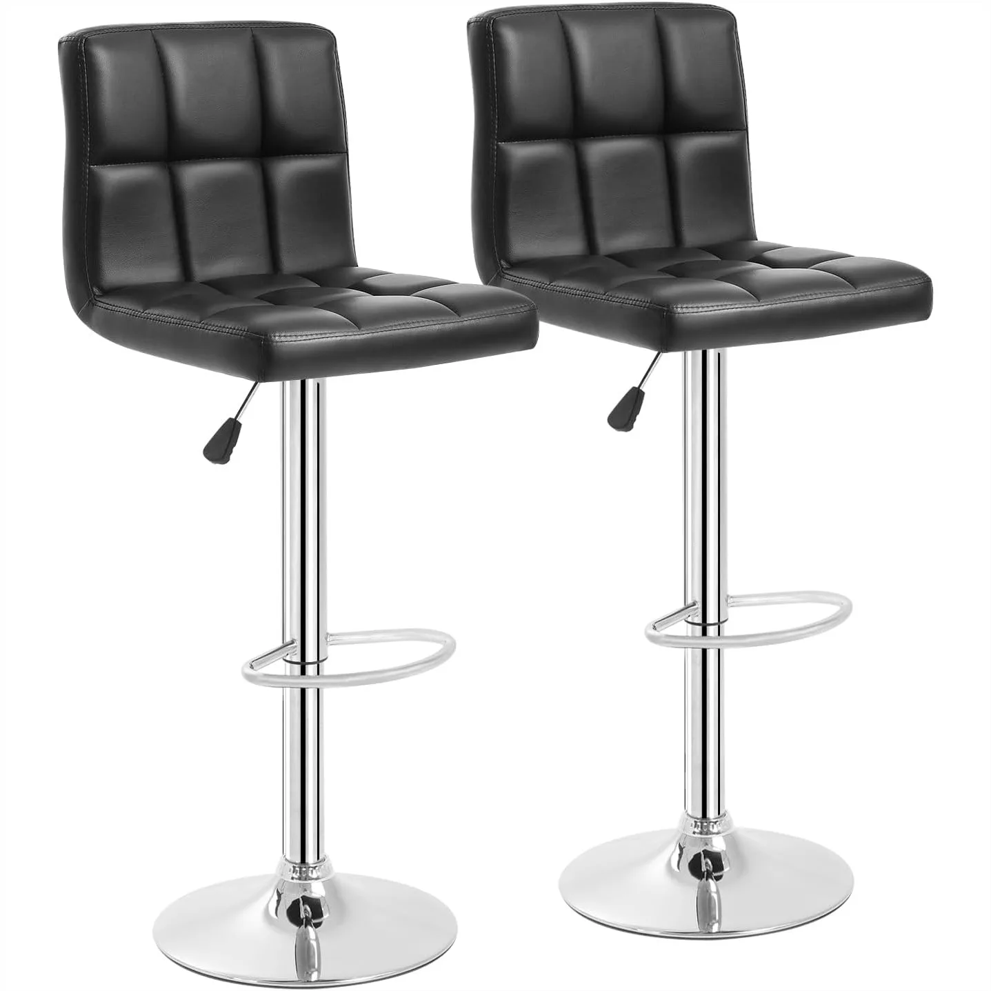 

Adjustable Counter Height Swivel Bar Stools Set of 2, PU Leather Padded with Back, 360° Rotation Dining Chair Black