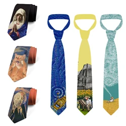 Van Gogh oil painting fashion tie 8 cm wide polyester tie pastoral sailing cat tie casual party wedding shirt accessories unisex