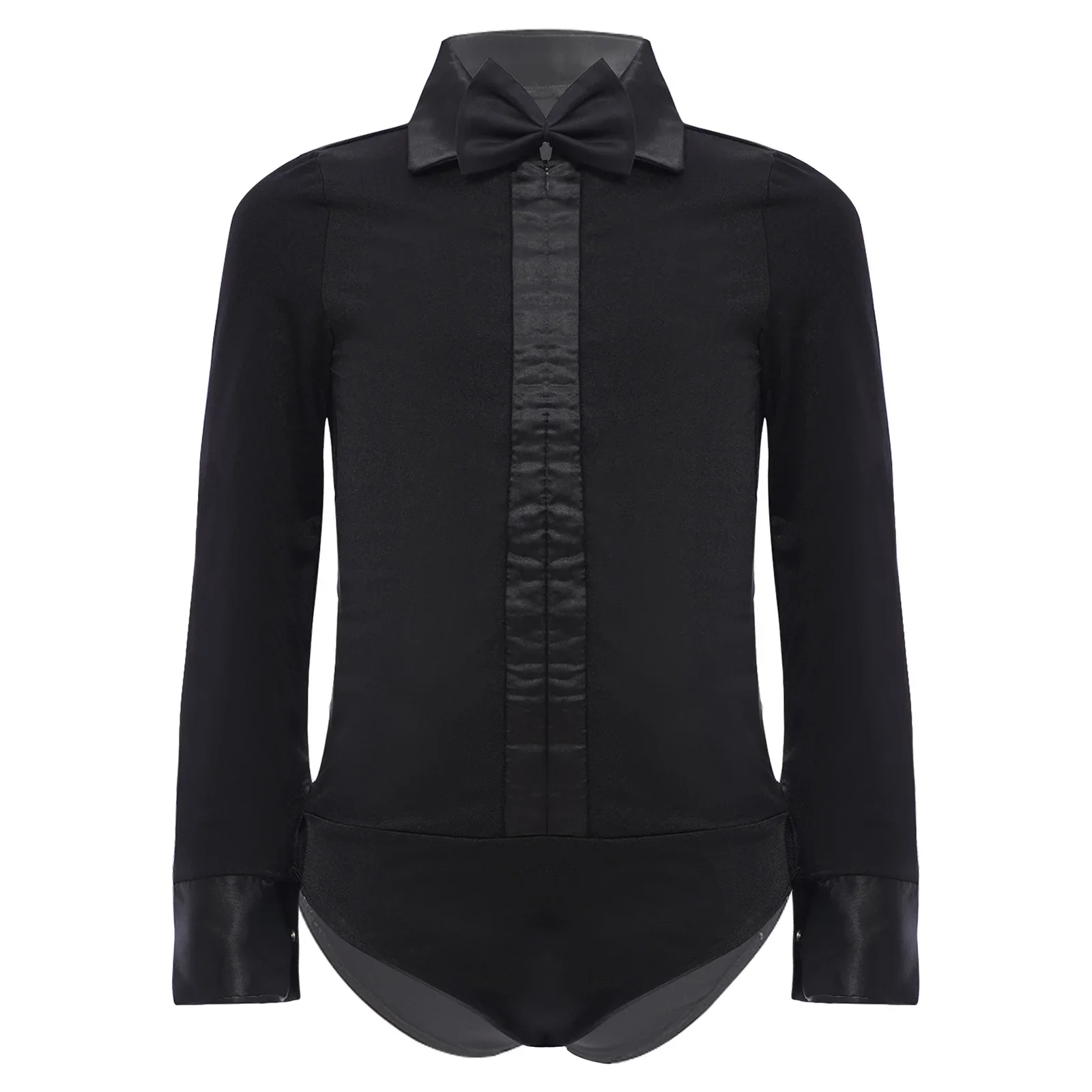 

Детский наряд для латинских танцев для мальчиков, купальник с отложным воротником и длинными рукавами с галстуком-бабочкой для выступлений в сальсе, соревнования, экзамена