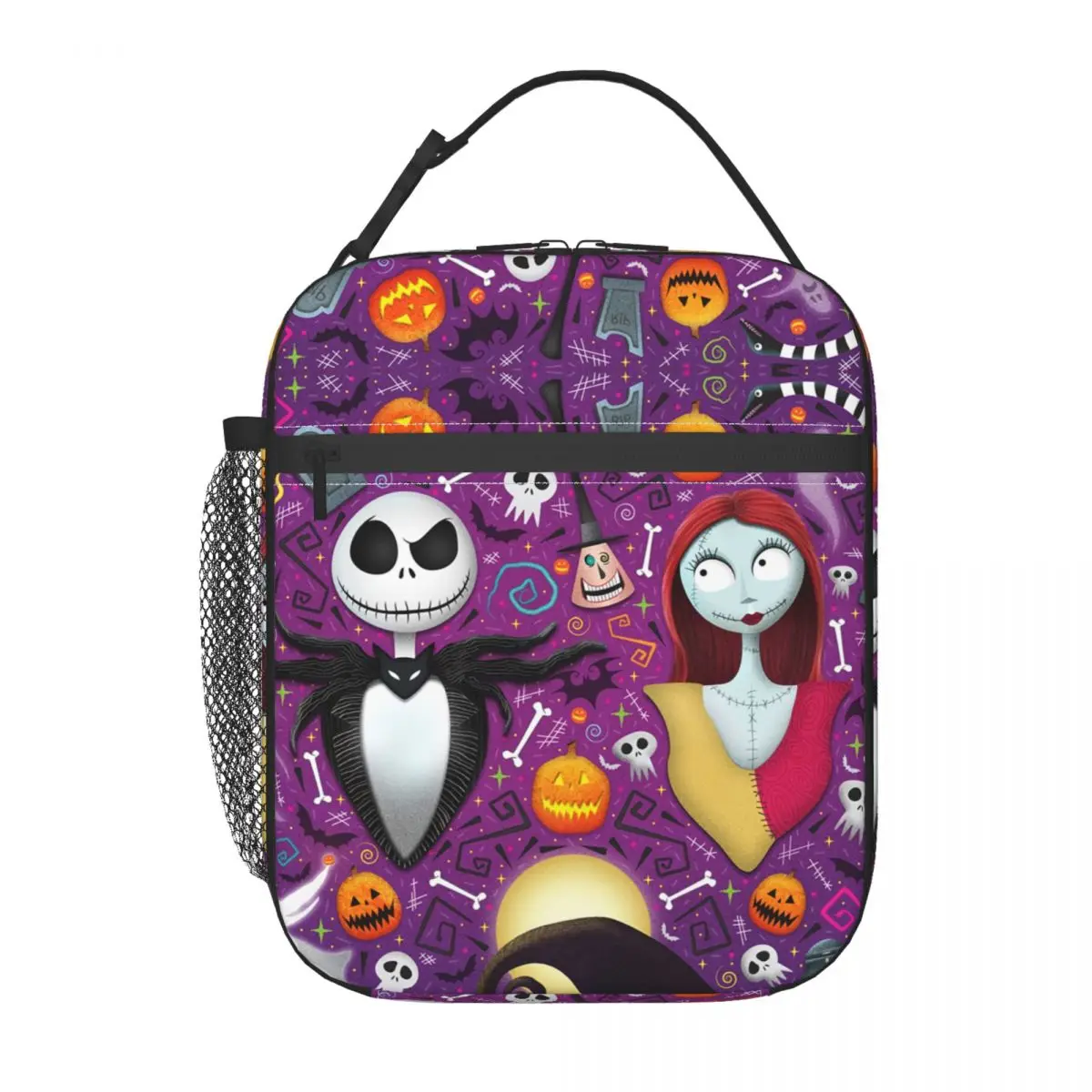 Custom Tim Burton Christmas Horror Movie Insulated Lunch Bag Waterproof Halloween Skull Jack Sally Thermal Cooler Bento Box