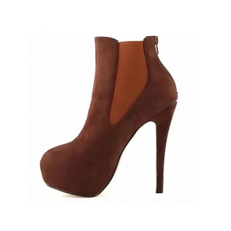 Women Short Boots Sexy 14cm Round Toes High Heels Winter Autumn Ankle Boot Sexy Platform Casual Black Party Shoes Large Size 43