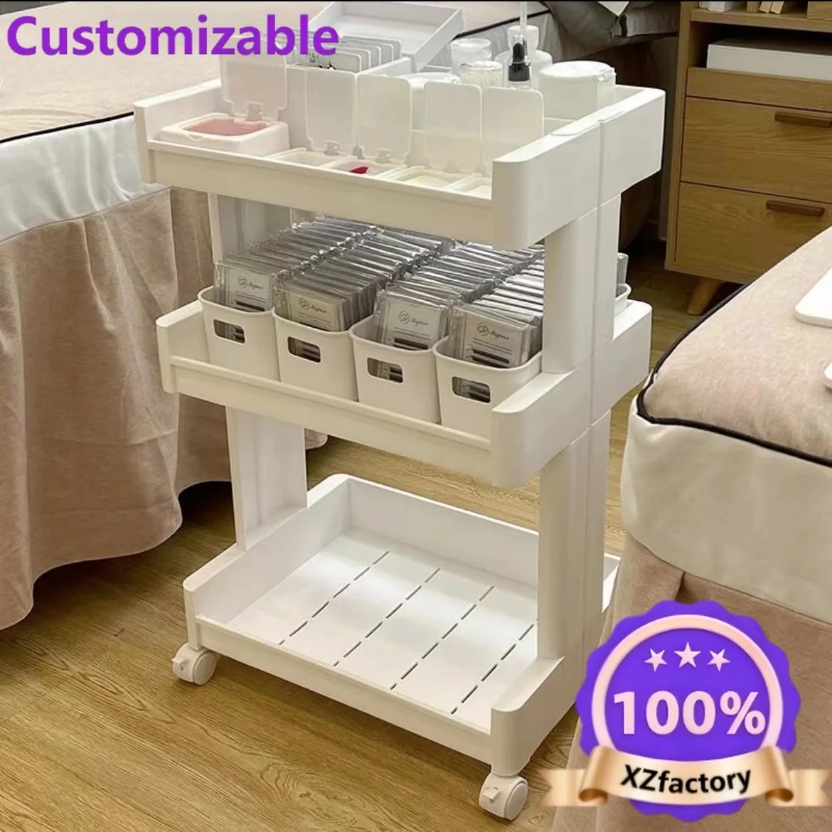Customizable Mobile beauty salon special trolley manicure eyelash rack kitchen bathroom dormitory snack storage