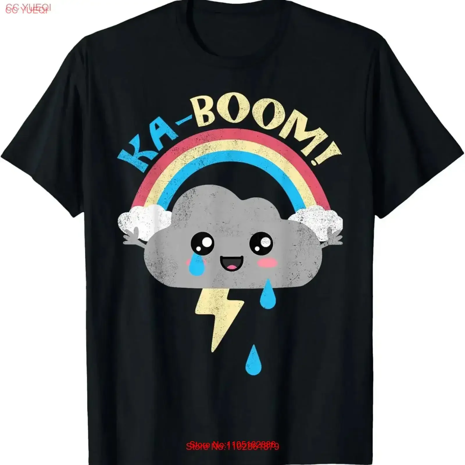 Cute Thunder Cloud with Rainbow and Lightning Ka Boom T Shirt vintage Washed Soft Versatile Casual homme Breathable vintage