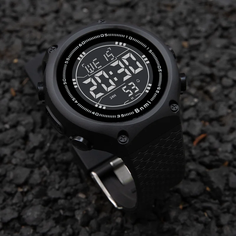 전자 스포츠 남자 시계 다기능 대형 스크린 LED 야외 방수 빛나는 크로노 그래프 디지털 손목 시계