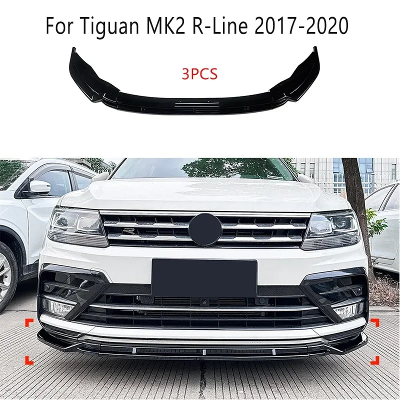 

For Vw Tiguan MK2 R-Line 2017-2020 Car Front Bumper Lip Spoiler Splitter 3pcs Front Bumper Lip Chin Spoiler Cap Bodykit Tuning