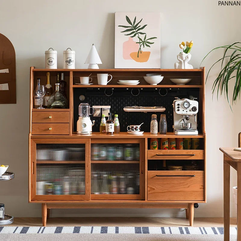 

Solid wood dining side cabinet simple dining table living room integrated wall locker high cabinet hole board coffee cabinet
