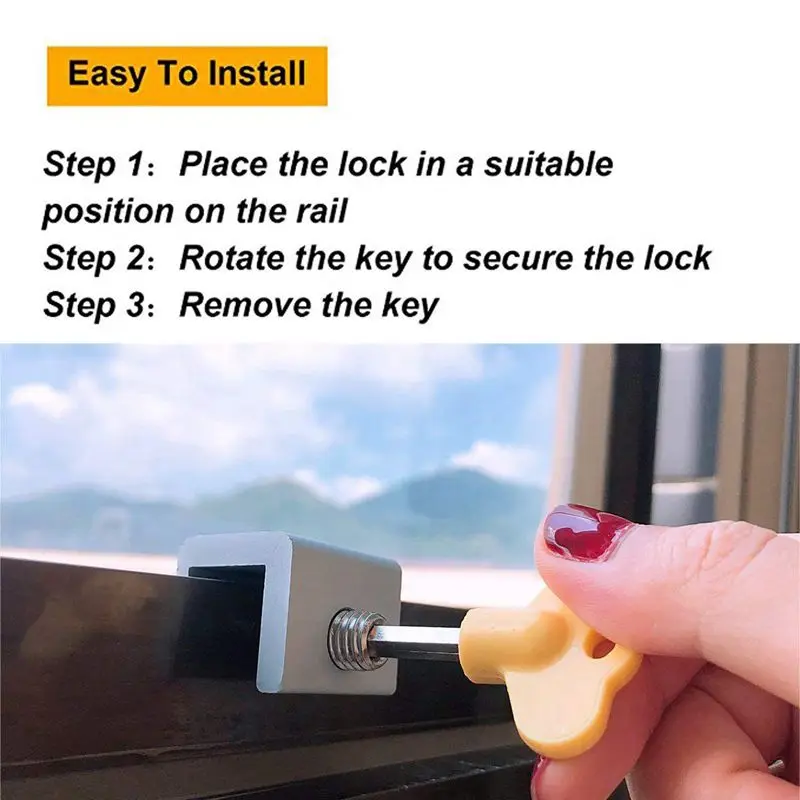 أقفال نوافذ منزلقة قابلة للتعديل مع مفاتيح ، إطار قفل أمان للأبواب من سبائك الألومنيوم ، 6. من
