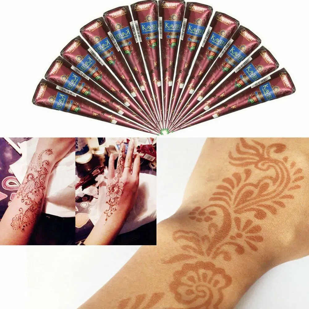 3 Colors Natural Herbal Henna Cones Temporary Tattoo Body Art Paint Mehandi Ink Makeup Henna Tattoo Paste for Temporary Tattoo