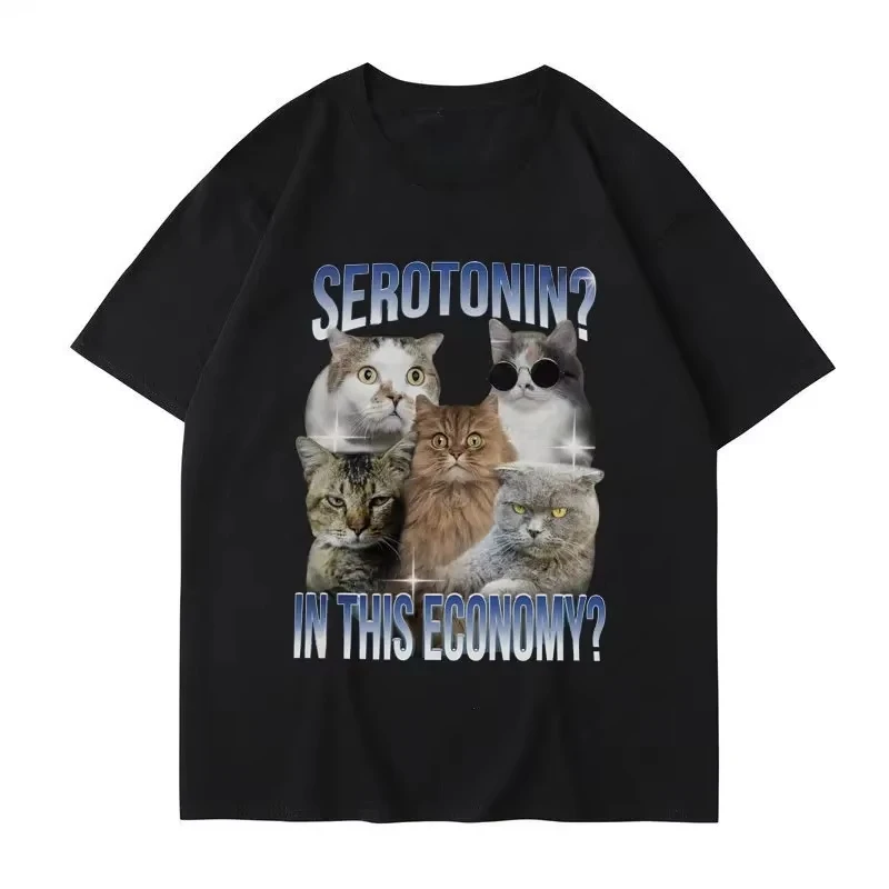 In This Economic Era Where Funny Cat Emojis Are All The Rage, Serotonin Levels Are Soaring.(Casual Short-sleeved T-shirt)Y2K Top