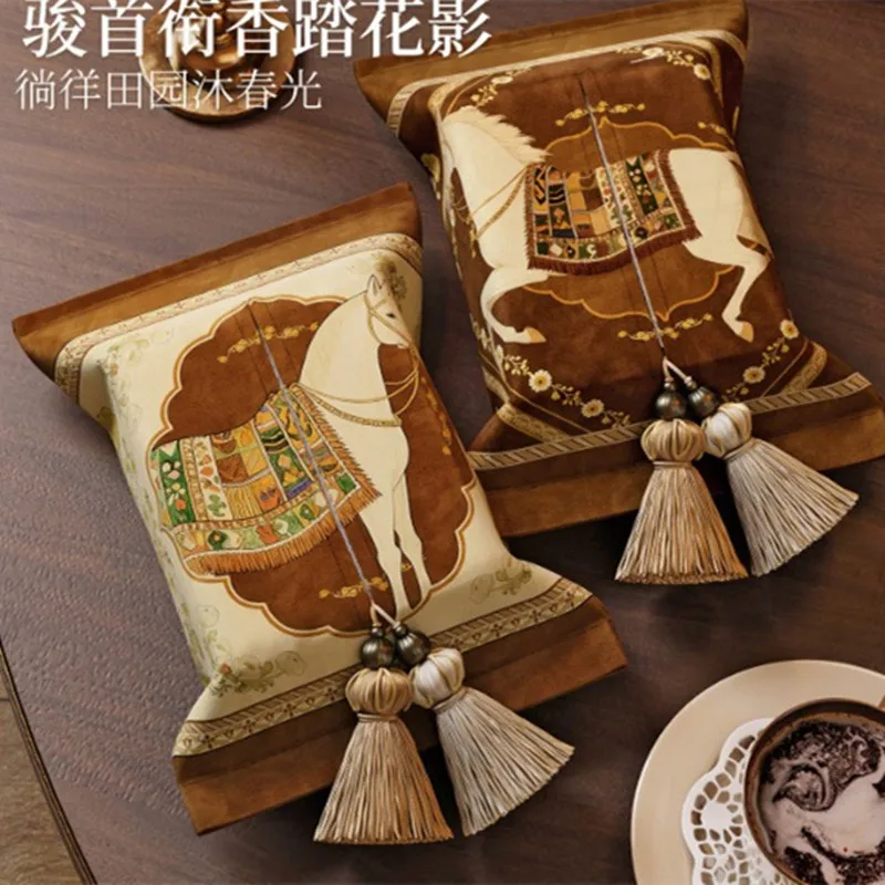 Velvet Toilet Paper Holder With Tassel Travel Napkin Holder Reusable Tissue Cloth Tissue Box Paper Towel Dsipenser Horse Print