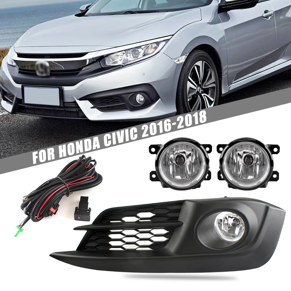 

Front Bumper Fog Lamp Upgrade Kit FOR Honda Civic 2016 2017 2018 Version Additional Foglight Set Switch + Wiring