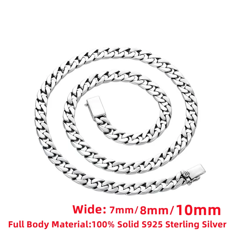 Authentic 925 Solid Silver Cuban Chain Necklace, Men's Style