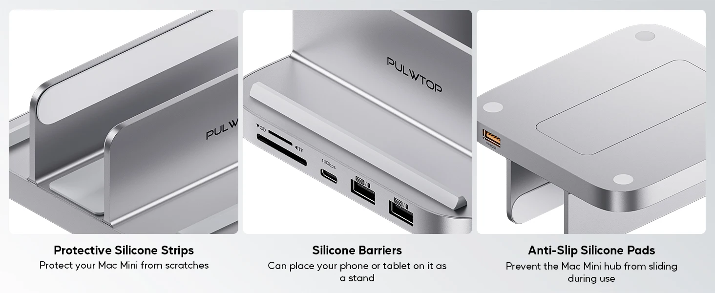 PULWTOP Mac mini Hub M1 M2 mit M.2 SSD-Gehäuse (NICHT für M4 2024), USB-C-Dock mit USB A/C 10 Gbit/s, USB A 2.0, SD/TF, Audio – Detail 7