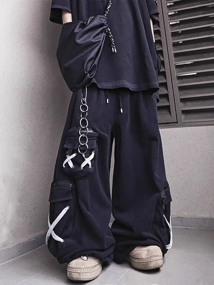 

Unisex Jeans 2026 Spring Retro Wide Leg Cargo Sweatpants Men's Japanese Style Loose Multi Pocket Hip Hop Joggers Denim Pants