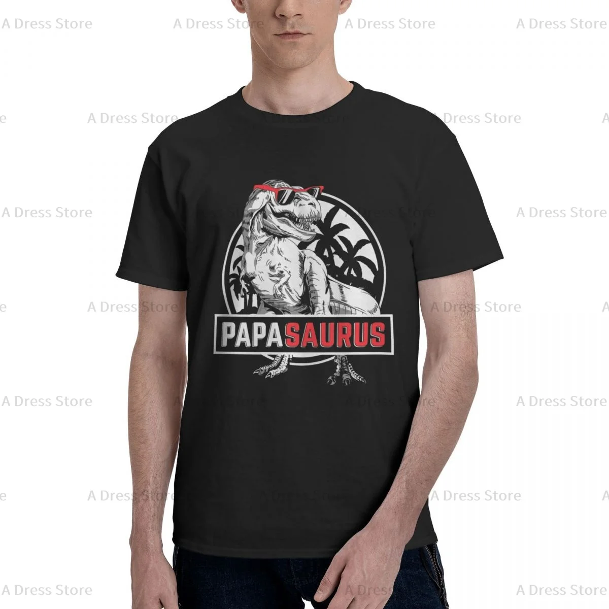 Papasaurus Herren Rundhals-T-Shirt, Ins-Stil, übergroßes T-Shirt, Kurzarm-T-Shirt das ganze Jahr über Geschenk