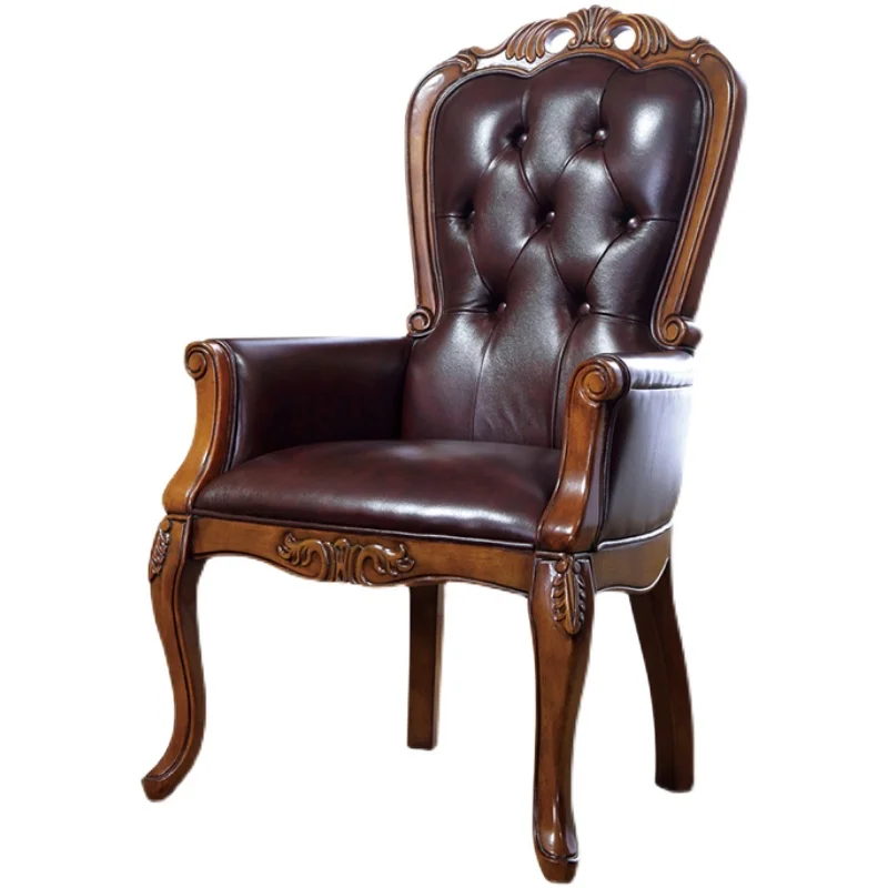 

Американский кожаный диван-кресло из цельного дерева, европейское резное кресло-босс, офисная мебель