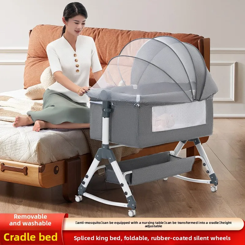 Crib movable cradle portable two-in-one foldable multifunctional bb bed newborn splicing bed