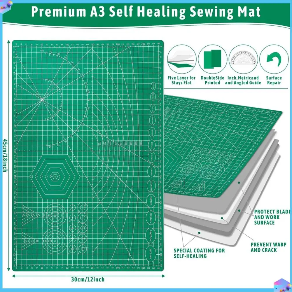 

A43T Cutting Mat Set Of 5-Pack Self-Healing, Including Exacto Knife For Crafts, Scrapbooking, And Quilting Work Mat