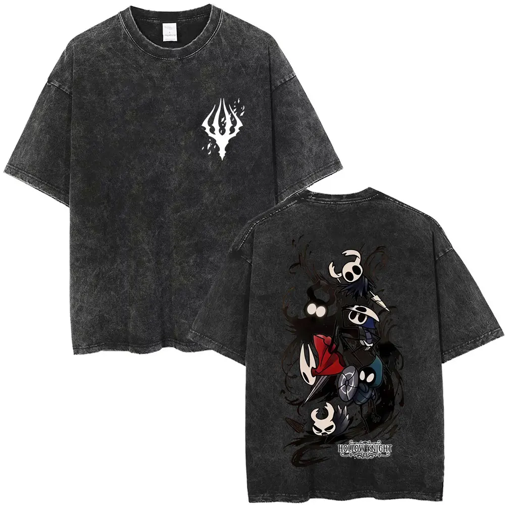Washed Vintage Game Hollow Knight Graphic T-shirt Men Fashion Casual Oversized Short Sleeve T-shirts Unisex Retro Cotton T Shirt