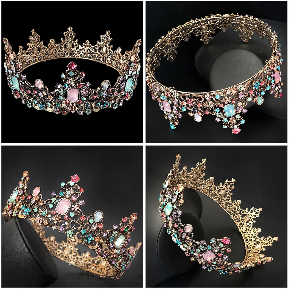 

1pc Golden Crown Tiara Wedding Headpiece Vintage Alloy Bridal Queen Headdress Rhinestone Birthday Party Hair Accessories