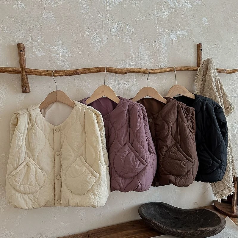 

2025 Autumn New Kids Warm Vest Korean Fashion Casual Solid Color Sleeveless Coat 3-8Y Girls Boys Winter Spring Clothes